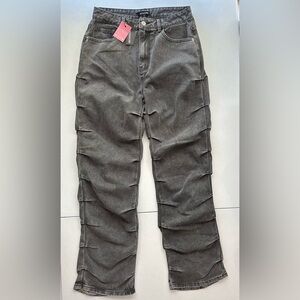 PrettyLittleThing Washed Charcoal Gray Jeans ruched straight leg